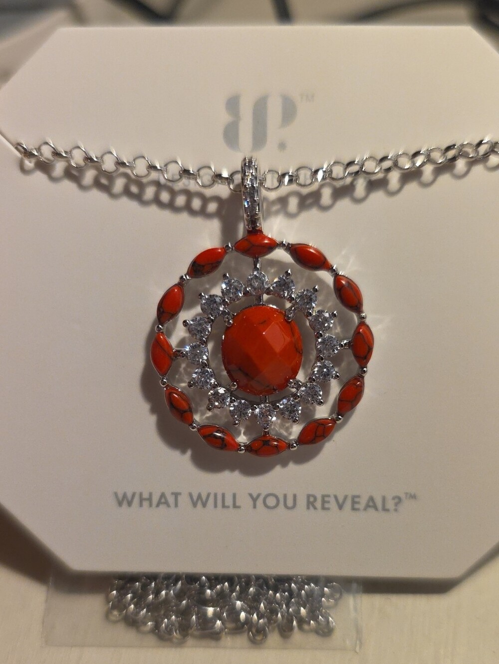 Silver-Tone Necklace with Vibrant Red Center Pendant